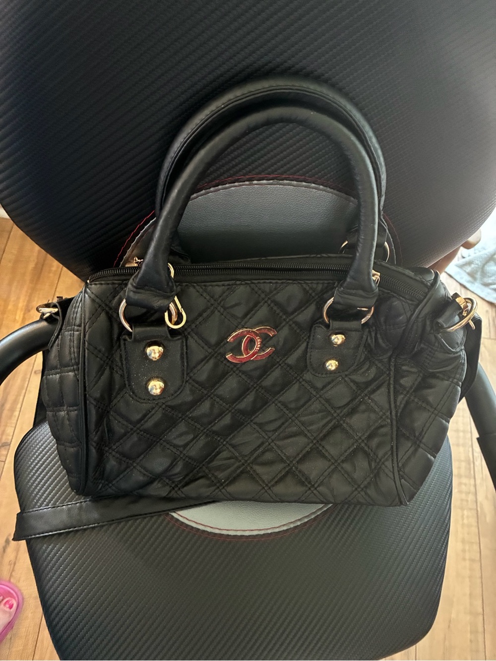 Fashion Black Quilted Leather Satchel with Gold Hardware